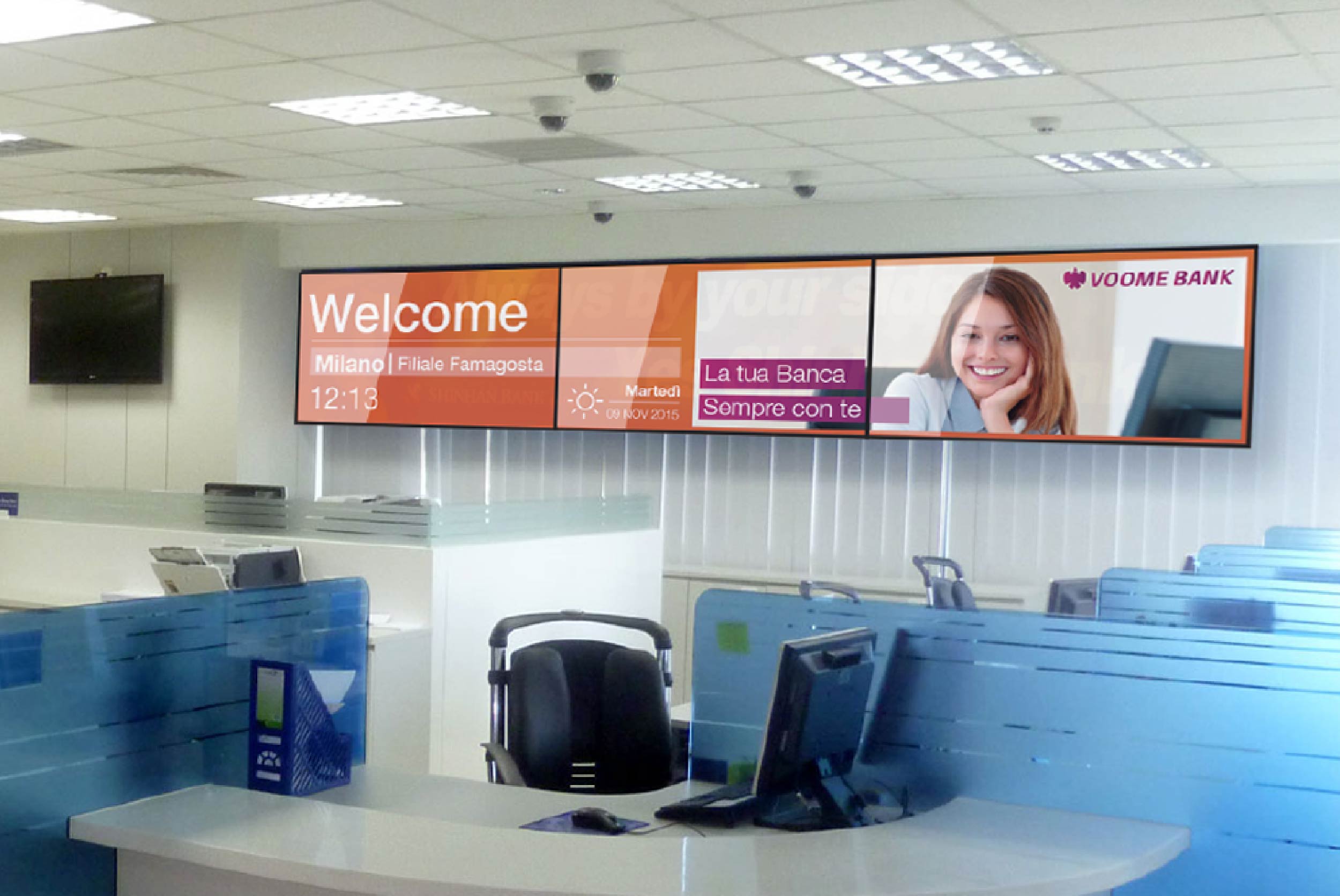 digital signage utilizzato in una banca per comunicazione interna