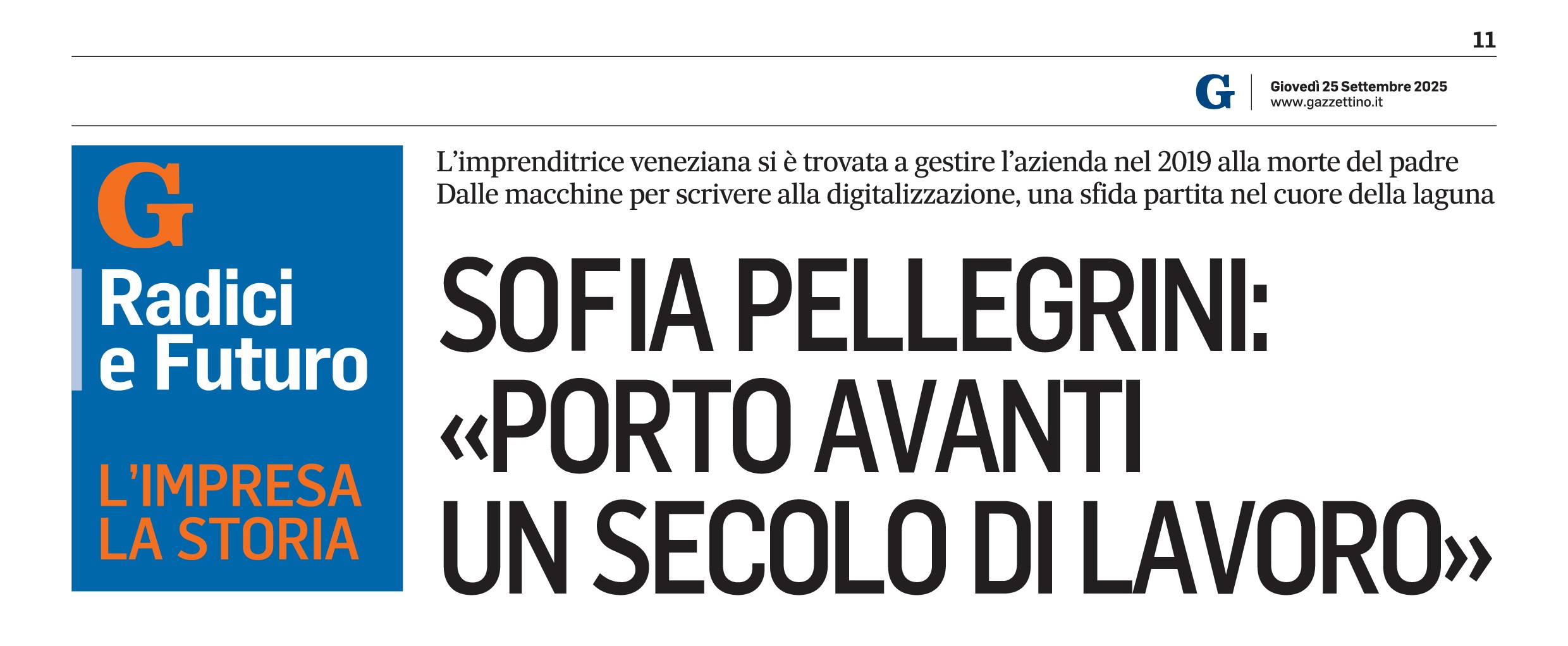 Sofia Pellegrini intervistata dal gazzettino
